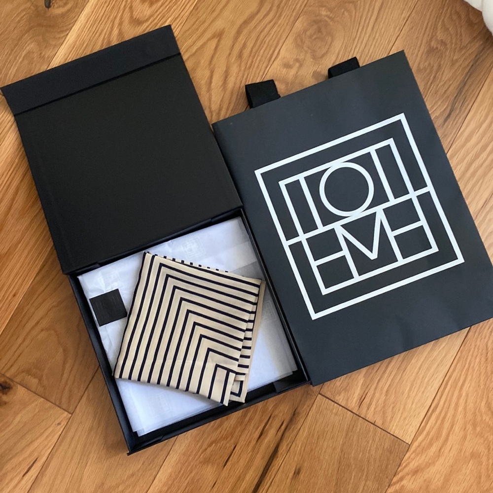 Signature monogram silk scarf créme with box, tissue and bag